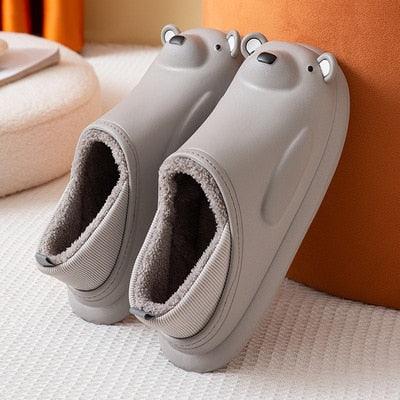 Rubber Beach Slides Waterproof Women Men's Slippers Sandals Cotoon Fur Thick Sole Winter Home Bath Shoes Memory Foam Bedroom Slippers Indoor Shoes Fuzzy Garden Waterproof Slippers Stevvex