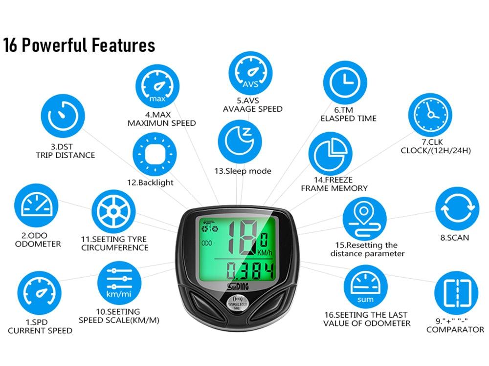 Bike Computer Wireless Waterproof Bicycle Computer 16 Functions Speed Cycle Speedometer Waterproof Wireless Bicycle Bike Computer And Cycling Odometer With Multi-Function LCD Backlight Display Stevvex