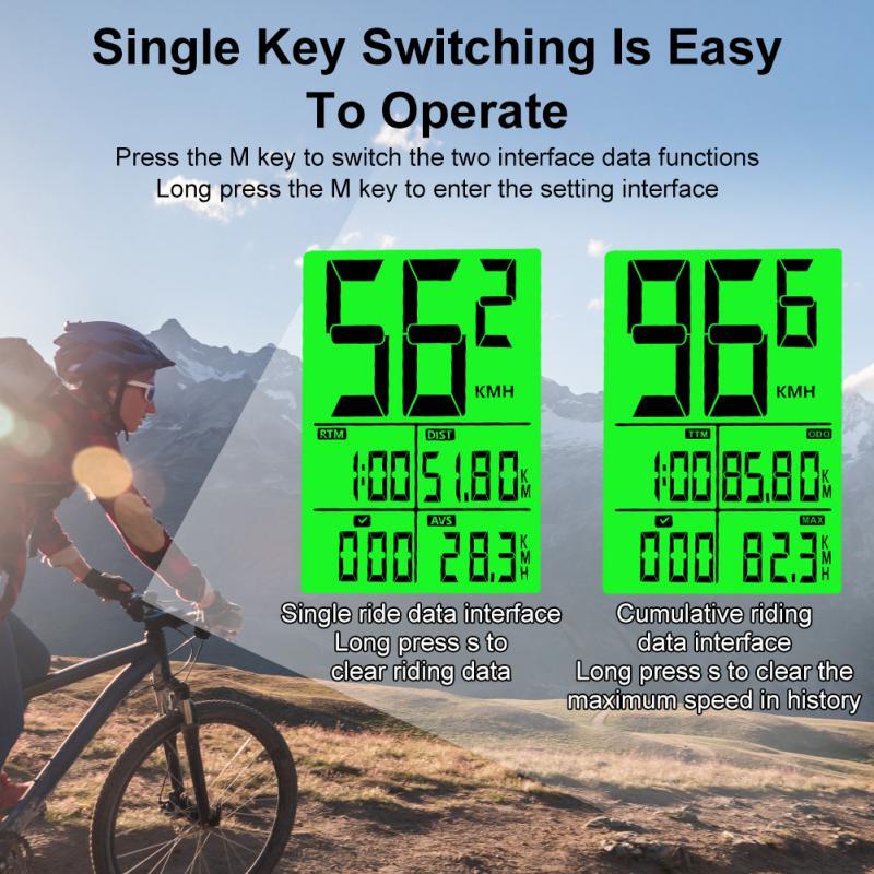 Waterproof Bicycle Computer Wireless Mountain Bike Cycling Potentiometer Stopwatch Speedometer Wireless Waterproof Bike Computer With LCD Large Backlight Display Multifunction Bicycle Speedometer 14 Functions Speedometer Stevvex