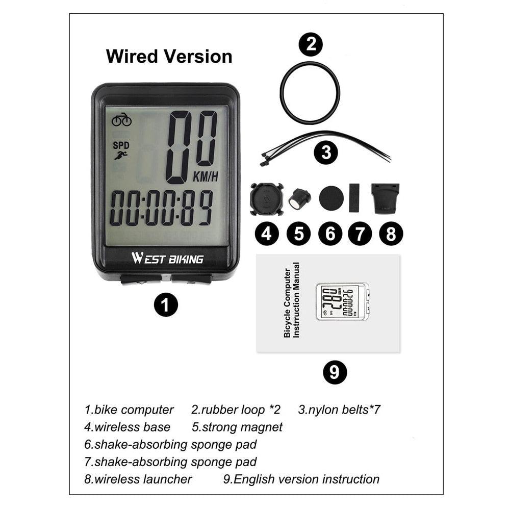 Bicycle Computer Road Bike Table Light Wired Wireless Waterproof Luminous Speedometer Waterproof Cycling Odometer Smart Sensor Auto Wake-Up Multi-Function Bicycle Speed Tracker With LCD Backlight Display Stevvex