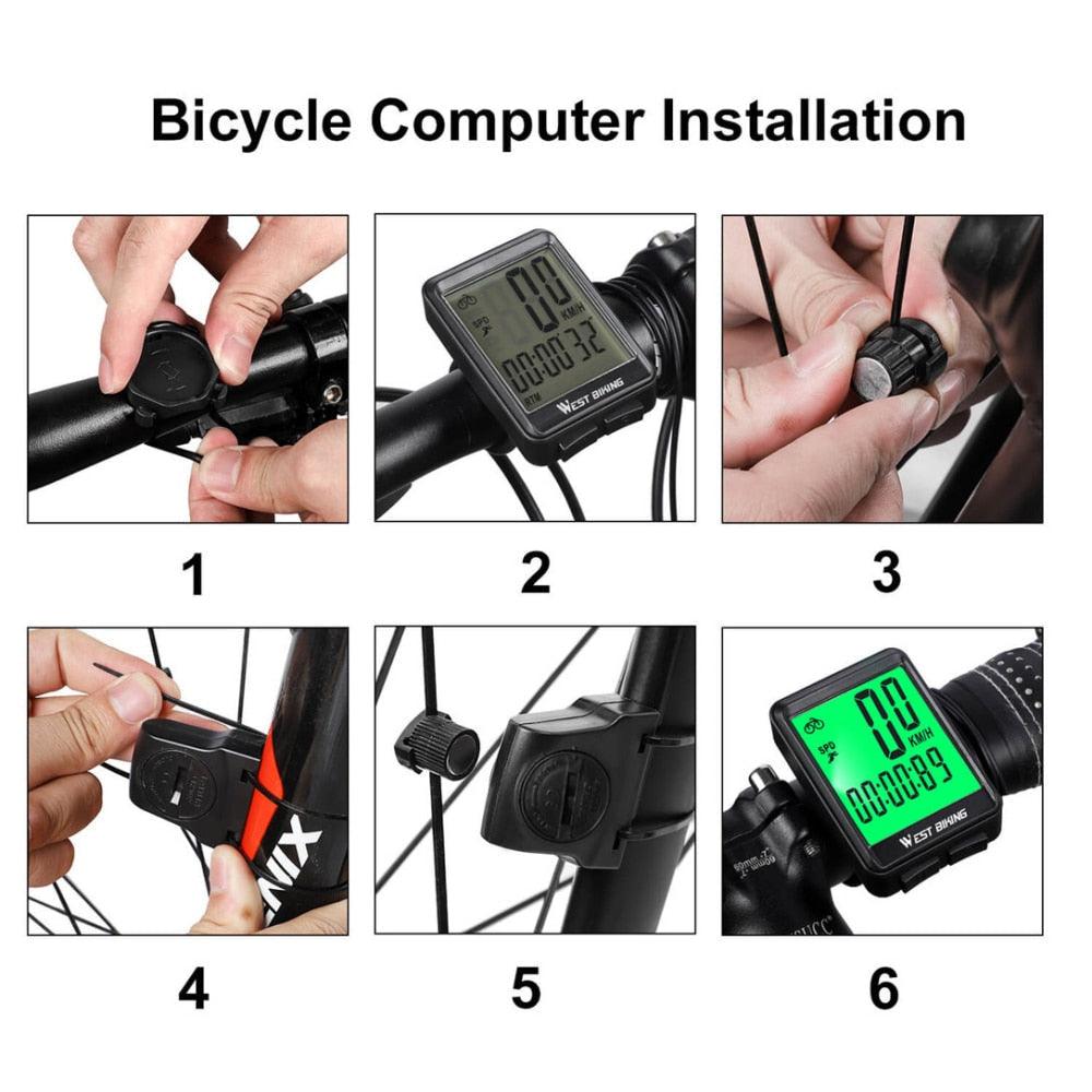Bicycle Computer Road Bike Table Light Wired Wireless Waterproof Luminous Speedometer Waterproof Cycling Odometer Smart Sensor Auto Wake-Up Multi-Function Bicycle Speed Tracker With LCD Backlight Display Stevvex