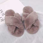 Warm Fluffy Slippers Women Faux Fur Slipper Indoor Floor Slides Flat Soft Furry House Warm Comfortable Fuzzy Furry Bedroom Slippers Indoor Cozy Memory Foam Anti-Slip Flip Flops Stevvex