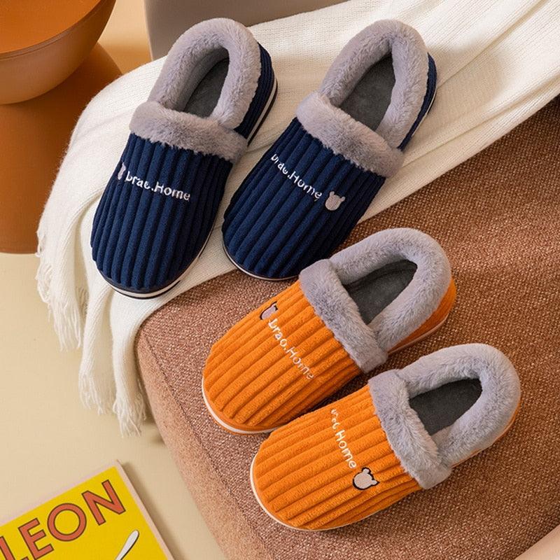 Women Winter Slippers Female Plush Thick Bottom Home Cotton Shoes Non-Slip Comfortable Indoors Flats Men's Plush Fleece Lined House Shoes Indoor Outdoor Anti-Skid Rubber Sole Stevvex