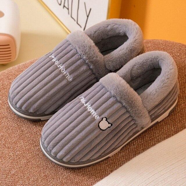 Women Winter Slippers Female Plush Thick Bottom Home Cotton Shoes Non-Slip Comfortable Indoors Flats Men's Plush Fleece Lined House Shoes Indoor Outdoor Anti-Skid Rubber Sole Stevvex