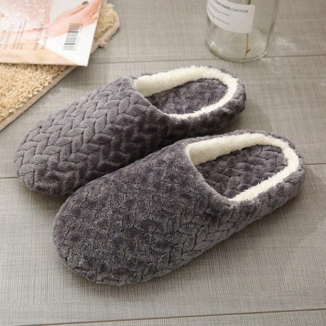 Simple Solid Soft Plush Slippers For Men And Women Winter Warm Indoor Non-slip Slippers Shoes Comfortable Memory Foam Slippers For Women's And Men's Casual House Shoes Stevvex