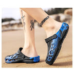 New Summer Shoes For Men Blue Clogs Painted Garden Shoes Breathable Beach Flat Sandals Garden Clogs Classic Mules Anti-Skid Rubber Sole Slip On Summer Clogs Stevvex