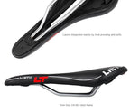 New Bicycle Saddle Ergonomic Road Bike Perforated Seat Foam Cushioned PU Leather Texture Steel Rail Cycle Accessories Mountain Bike Seat Comfortable Memory Foam Bicycle Seats For Mens Stevvex
