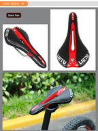 New Bicycle Saddle Ergonomic Road Bike Perforated Seat Foam Cushioned PU Leather Texture Steel Rail Cycle Accessories Mountain Bike Seat Comfortable Memory Foam Bicycle Seats For Mens Stevvex