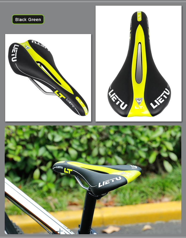 New Bicycle Saddle Ergonomic Road Bike Perforated Seat Foam Cushioned PU Leather Texture Steel Rail Cycle Accessories Mountain Bike Seat Comfortable Memory Foam Bicycle Seats For Mens Stevvex