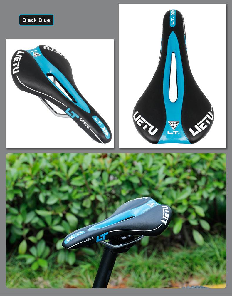 New Bicycle Saddle Ergonomic Road Bike Perforated Seat Foam Cushioned PU Leather Texture Steel Rail Cycle Accessories Mountain Bike Seat Comfortable Memory Foam Bicycle Seats For Mens Stevvex