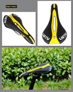 New Bicycle Saddle Ergonomic Road Bike Perforated Seat Foam Cushioned PU Leather Texture Steel Rail Cycle Accessories Mountain Bike Seat Comfortable Memory Foam Bicycle Seats For Mens Stevvex