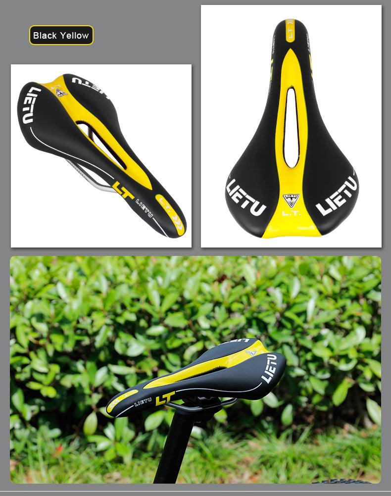 New Bicycle Saddle Ergonomic Road Bike Perforated Seat Foam Cushioned PU Leather Texture Steel Rail Cycle Accessories Mountain Bike Seat Comfortable Memory Foam Bicycle Seats For Mens Stevvex