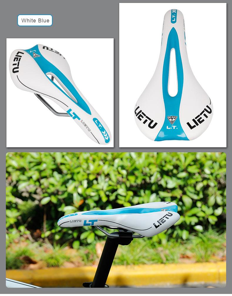 New Bicycle Saddle Ergonomic Road Bike Perforated Seat Foam Cushioned PU Leather Texture Steel Rail Cycle Accessories Mountain Bike Seat Comfortable Memory Foam Bicycle Seats For Mens Stevvex