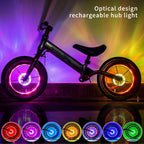 Smart LED Bicycle Wheel Light Bike Front Tail Hub Spoke Lamp Rechargeable Kids Balance Bike Light Colorful Bicycle Hub Light With Optical Design Vibration Sensor USB Rechargeable Waterproof Good Bike Gift For Teenagers Stevvex