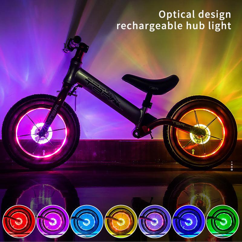 Smart LED Bicycle Wheel Light Bike Front Tail Hub Spoke Lamp Rechargeable Kids Balance Bike Light Colorful Bicycle Hub Light With Optical Design Vibration Sensor USB Rechargeable Waterproof Good Bike Gift For Teenagers Stevvex