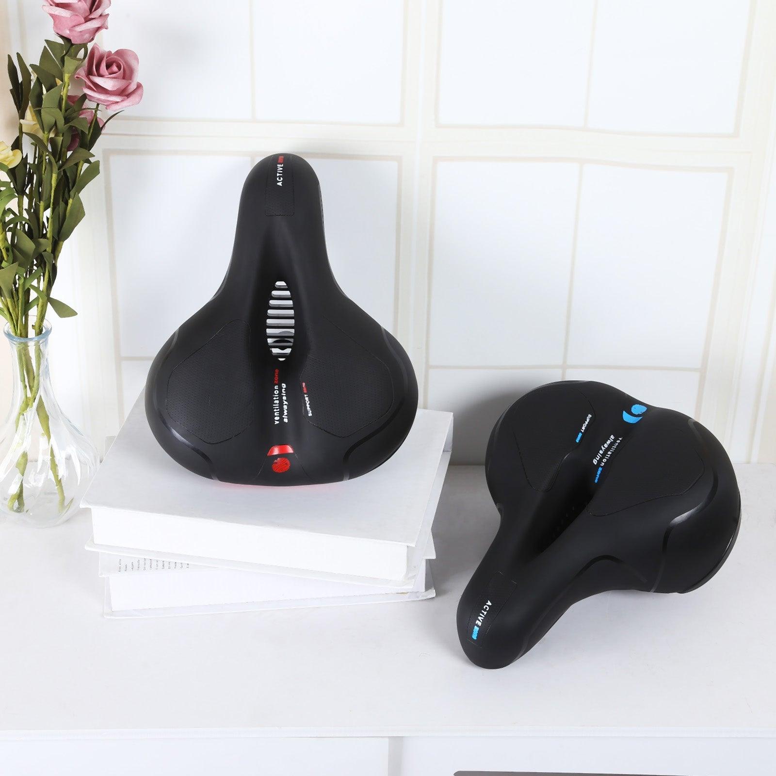 Breathable Leather Bicycle Saddle Cushion Comfortable Anti Slip And Weat Road Bike Sponge Filled Shockproof Bike Seat For Men Women Memory Foam Soft Bicycle Seats Cushion Dual Shock Absorbing Wide Bicycle Seat Replacement For Mountain Bike Road Bike Stevvex