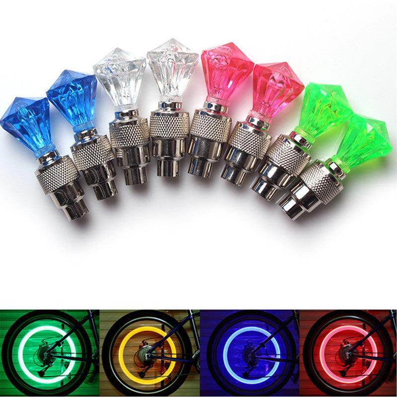 2PCS Bicycle Valve Lights Wheel Spokes Tire LED Light Tire Valve Caps Cycling Lantern Lamp Bike Accessory LED Bike Wheel Light Tire Valve Cap Neon Lamp Shockproof For Front And Rear Wheel Flashing Lamp Glow In The Dark Cool Accessories Stevvex