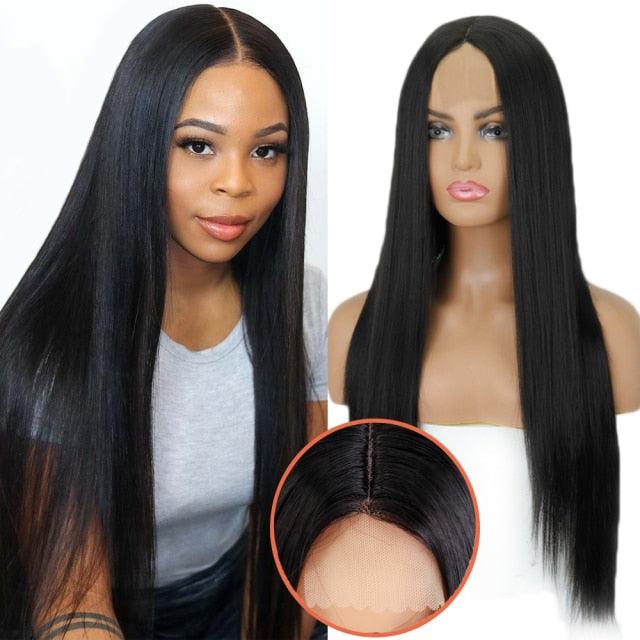 Long Straight Synthetic Black Wig Mixed Brown and Blonde Long Wig For Black Women Middle Part Nature Wigs For Black Women Cosplay Wigs For Women Stevvex