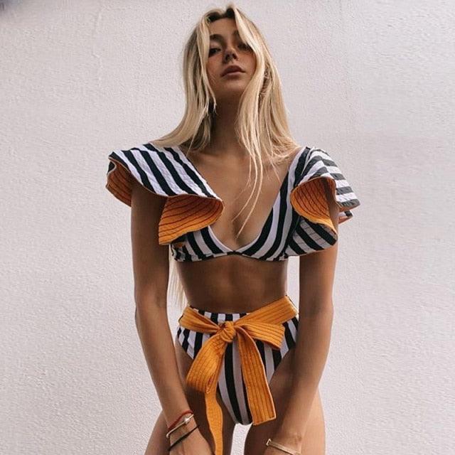 Two-Pieces Women  Push-Up Padded Bra Ruffles Bandage Bikini Set Swimsuit  Women's Bathing Suits Ruffles Flounce Bikini Sets Low Rise Two Piece Swimsuit Swimwear Bathing Suit Beachwear Stevvex