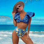 Two-Pieces Women  Push-Up Padded Bra Ruffles Bandage Bikini Set Swimsuit  Women's Bathing Suits Ruffles Flounce Bikini Sets Low Rise Two Piece Swimsuit Swimwear Bathing Suit Beachwear Stevvex