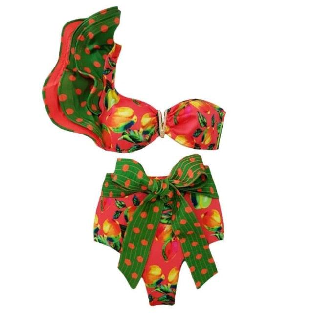 Two-Pieces Women  Push-Up Padded Bra Ruffles Bandage Bikini Set Swimsuit  Women's Bathing Suits Ruffles Flounce Bikini Sets Low Rise Two Piece Swimsuit Swimwear Bathing Suit Beachwear Stevvex
