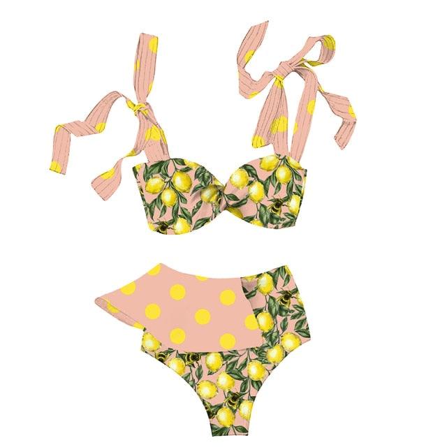 Two-Pieces Women  Push-Up Padded Bra Ruffles Bandage Bikini Set Swimsuit  Women's Bathing Suits Ruffles Flounce Bikini Sets Low Rise Two Piece Swimsuit Swimwear Bathing Suit Beachwear Stevvex