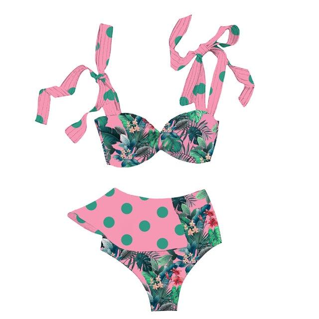 Two-Pieces Women  Push-Up Padded Bra Ruffles Bandage Bikini Set Swimsuit  Women's Bathing Suits Ruffles Flounce Bikini Sets Low Rise Two Piece Swimsuit Swimwear Bathing Suit Beachwear Stevvex