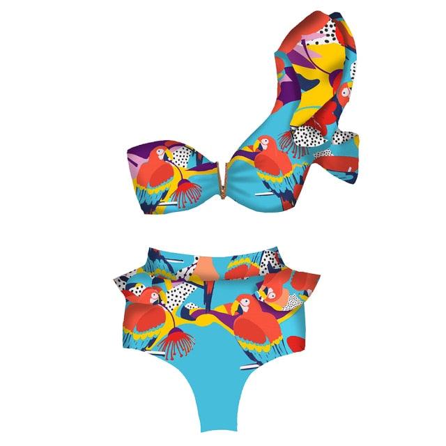 Two-Pieces Women  Push-Up Padded Bra Ruffles Bandage Bikini Set Swimsuit  Women's Bathing Suits Ruffles Flounce Bikini Sets Low Rise Two Piece Swimsuit Swimwear Bathing Suit Beachwear Stevvex