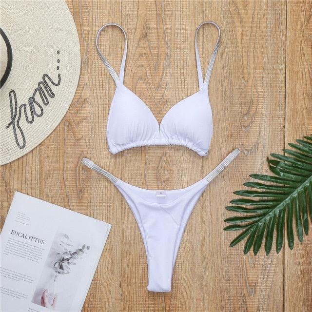 Swimwear Women Micro Bikini  Solid  Black G-String Swimsuits Bathers Bathing Suit 2 Piece Set  Bikinis For Women  Bathing Suit Women's Two-Piece Swimwear Stevvex