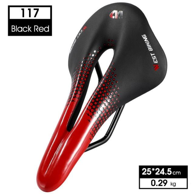 Ultra Light Comfortable Bicycle Saddle Mountain Road Bike Seat Soft Leather Hollow Breathable Cushion Seat Ergonomics Design Breathable Suspension Gel Bike Saddle Cushion For Mountain Bike Road Bike Stevvex