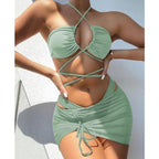 Halter Hollow Cross Bikinis Set Swimsuit Women's New Solid Two-Piece Swimwear Two Piece Swimsuit Halter Crisscross Cut Out Bikini Wrap Top with High Waist  Bottom Beach Swimwear Summer Beachwear Woman Bath Bathing Suit Stevvex