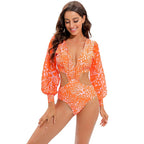 Surfing Swimsuit For Women Bikini Long Sleeve Swimwear Tiger Print Push Up Summer Bath Suit Two Piece Surfing Rash Guard Bikini Long Sleeve Swimsuit Set