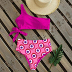 Bikinis Women New One Shoulder Swimwear High Waist Swimsuit Bandage Bathing Suits Beach Wear Female Lace Two Piece Swim Dress with Bikini Bottom Bathing Suits Stevvex