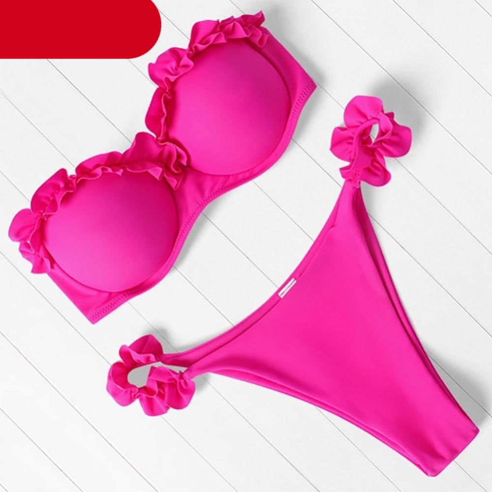 Bikini Set High Cut Solid  Swimsuit Women Swimwear Push Up Bathing Suit Beachwear Leopard Bikini Women's Ribbed Underwire Bikini High Cut Bikini V Swimwear Butterfly Print High Leg Bikini Swimsuit Stevvex