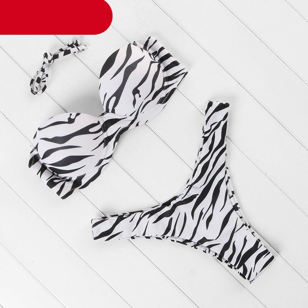 Bikini Set High Cut Solid  Swimsuit Women Swimwear Push Up Bathing Suit Beachwear Leopard Bikini Women's Ribbed Underwire Bikini High Cut Bikini V Swimwear Butterfly Print High Leg Bikini Swimsuit Stevvex