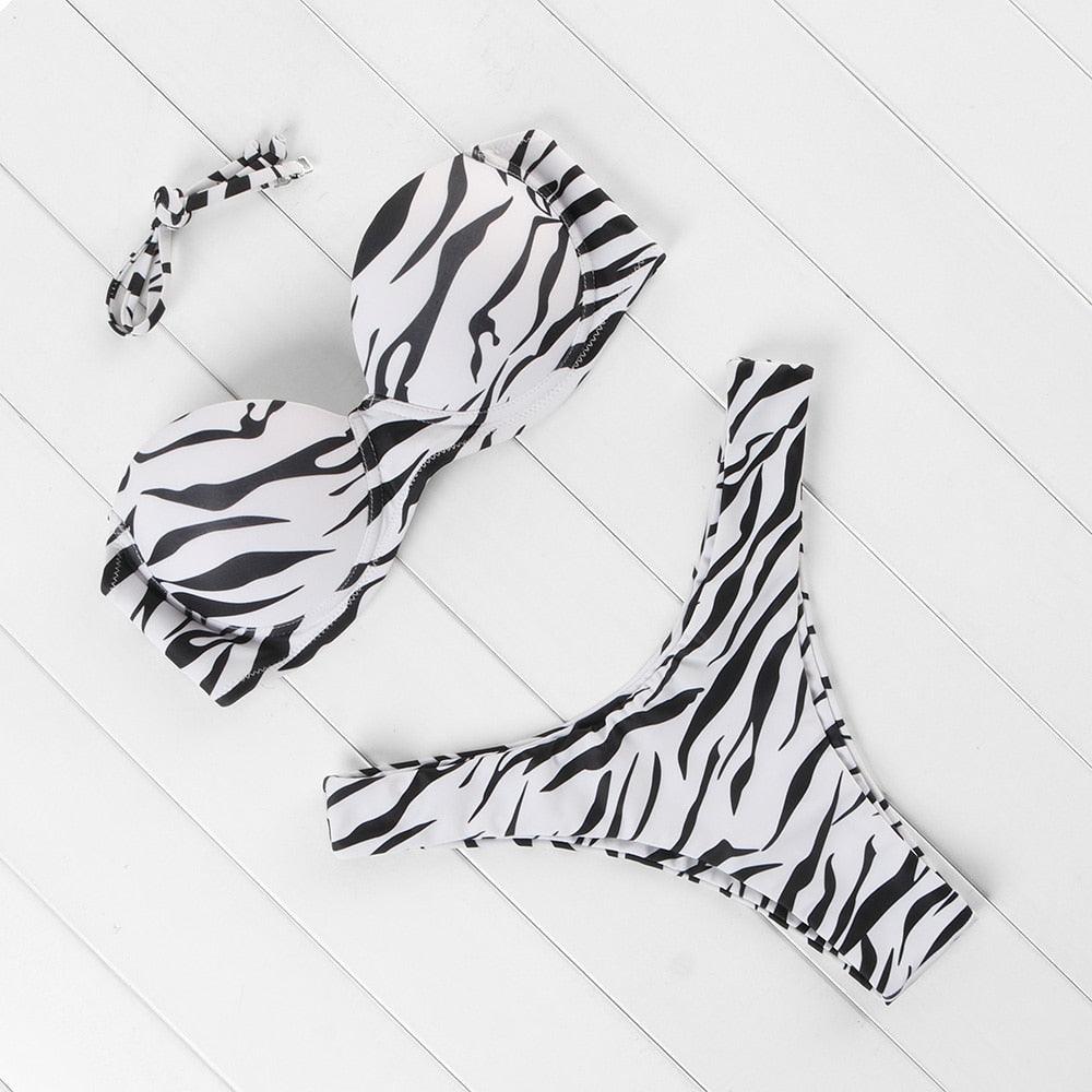 Bikini Set High Cut Solid  Swimsuit Women Swimwear Push Up Bathing Suit Beachwear Leopard Bikini Women's Ribbed Underwire Bikini High Cut Bikini V Swimwear Butterfly Print High Leg Bikini Swimsuit Stevvex