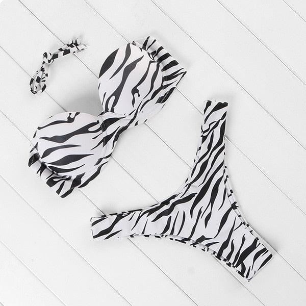 Bikini Set High Cut Solid  Swimsuit Women Swimwear Push Up Bathing Suit Beachwear Leopard Bikini Women's Ribbed Underwire Bikini High Cut Bikini V Swimwear Butterfly Print High Leg Bikini Swimsuit Stevvex