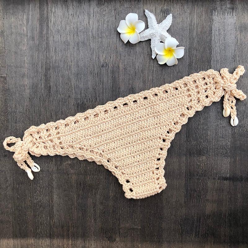 Handmade Vintage Crochet Bikinis Knitted Cotton Swimwear Women's Crochet Swimsuit Two Pieces Bathing Suits Bikini Swimsuit Top Bottom Bandage Modern Women Beachwear For Summer Stevvex