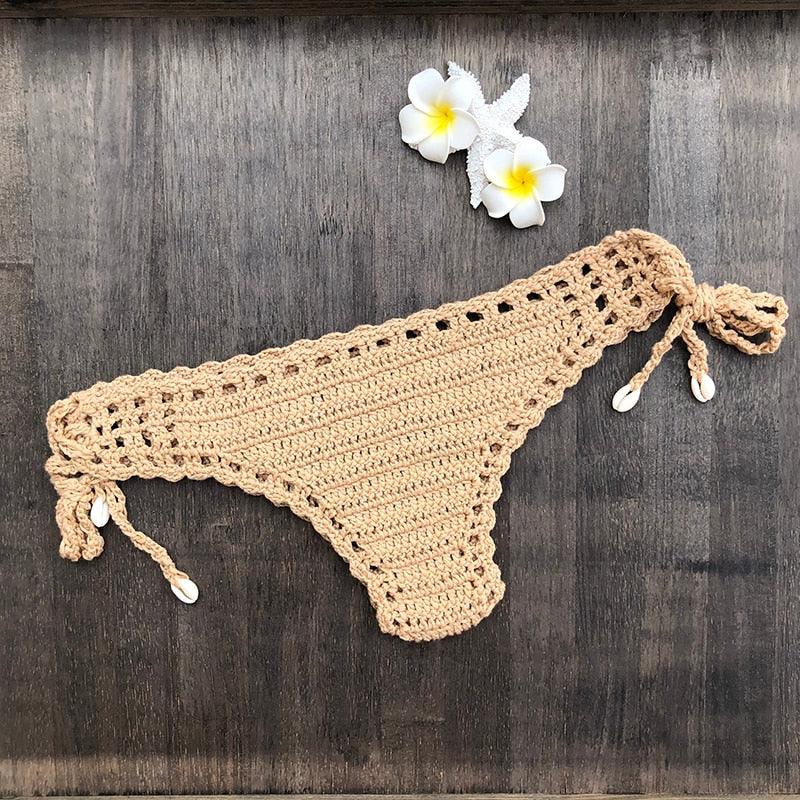 Handmade Vintage Crochet Bikinis Knitted Cotton Swimwear Women's Crochet Swimsuit Two Pieces Bathing Suits Bikini Swimsuit Top Bottom Bandage Modern Women Beachwear For Summer Stevvex