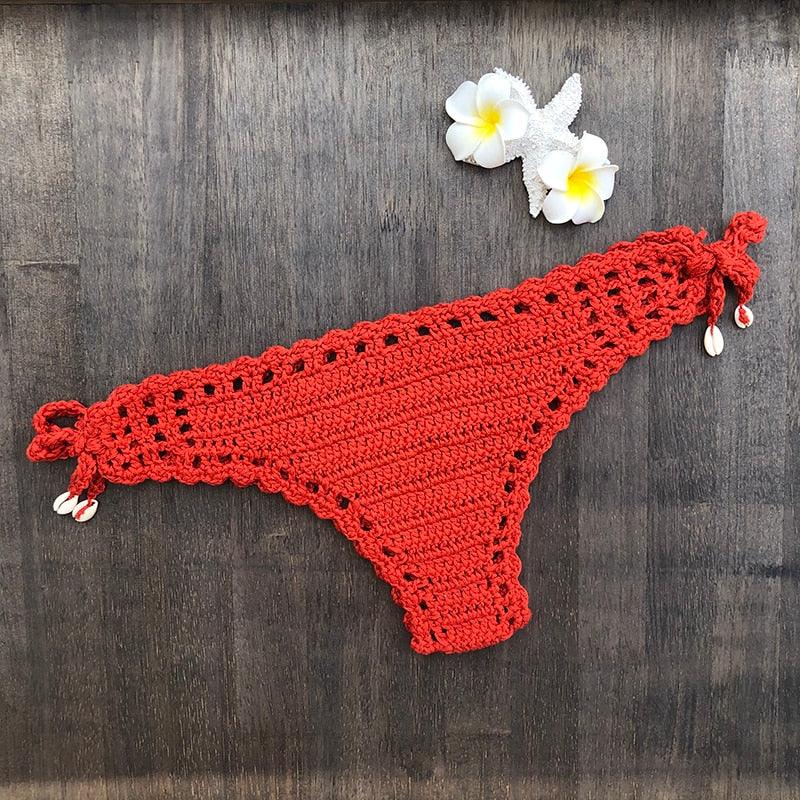 Handmade Vintage Crochet Bikinis Knitted Cotton Swimwear Women's Crochet Swimsuit Two Pieces Bathing Suits Bikini Swimsuit Top Bottom Bandage Modern Women Beachwear For Summer Stevvex