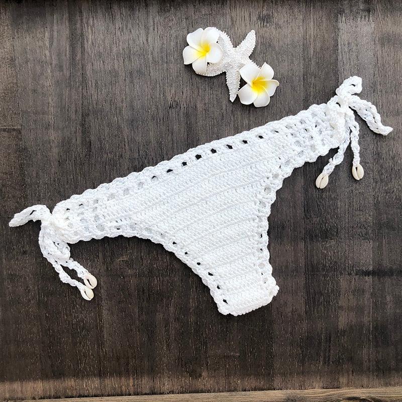 Handmade Vintage Crochet Bikinis Knitted Cotton Swimwear Women's Crochet Swimsuit Two Pieces Bathing Suits Bikini Swimsuit Top Bottom Bandage Modern Women Beachwear For Summer Stevvex