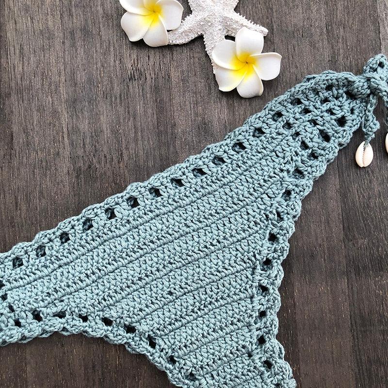 Handmade Vintage Crochet Bikinis Knitted Cotton Swimwear Women's Crochet Swimsuit Two Pieces Bathing Suits Bikini Swimsuit Top Bottom Bandage Modern Women Beachwear For Summer Stevvex