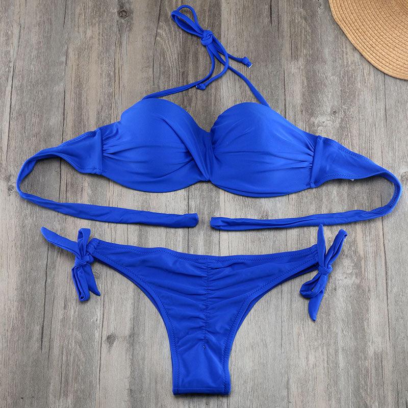 Bikini Solid Strappy Bandage Bikinis Set White Push Up Bikini Swimwear Swimsuit Bathing Suit Women's Ribbed Tie Bikini Adjustable Lace Up Bottom String Women Swimsuit Stevvex