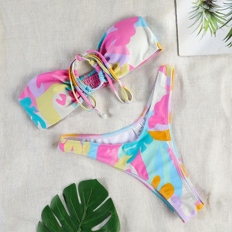 Bikinis Micro Adjustable Swimwear Women Summer Bikini Set Modern Colorful Print Beach Wear Women's Comfortable Swimsuit Knotted String Triangle Bikini Tie Side High Cut Bikini Set Stevvex