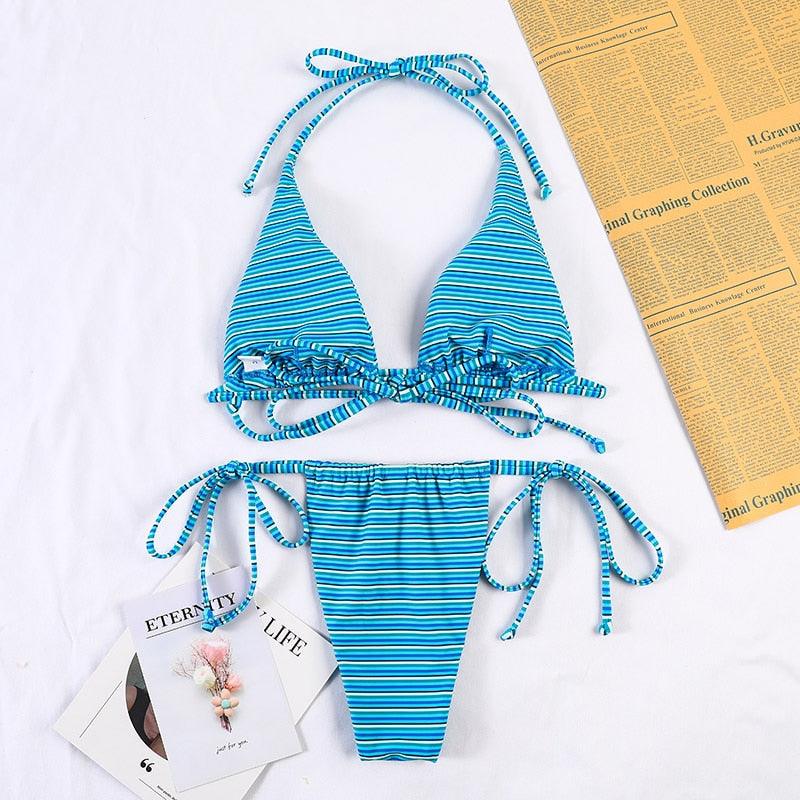 Bikinis Micro Adjustable Swimwear Women Summer Bikini Set Modern Colorful Print Beach Wear Women's Comfortable Swimsuit Knotted String Triangle Bikini Tie Side High Cut Bikini Set Stevvex