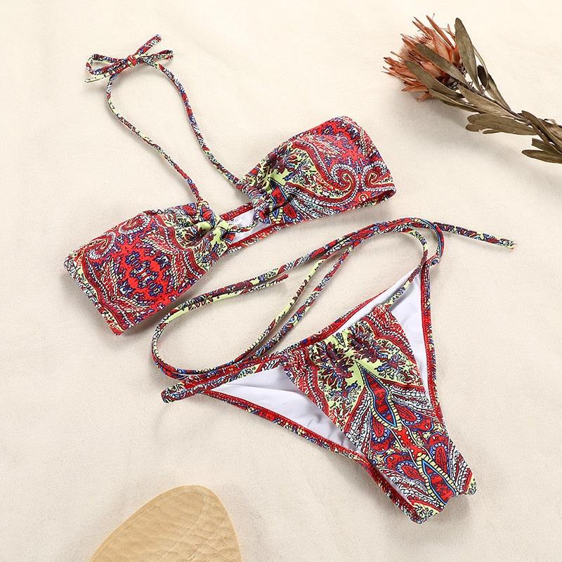 Bikinis Micro Adjustable Swimwear Women Summer Bikini Set Modern Colorful Print Beach Wear Women's Comfortable Swimsuit Knotted String Triangle Bikini Tie Side High Cut Bikini Set Stevvex