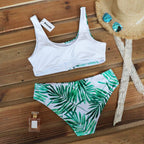 Women Bikini Set Leopard Swimwear Women High Waist String Floral Printed 2 Piece Bathing Suits Women Patchwork Swimsuits Push Up Printed Bikinis Buckle Front Beach Wear Stevvex