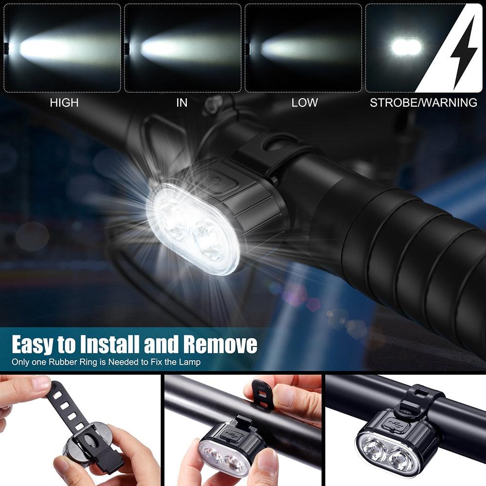 2PCS LED Bike Light Bicycle Front Rear lights USB Charge Headlight Cycling Taillight Bicycle Super Bright Front And Back Bicycle Lights USB Rechargeable Durable Waterproof Mountain Helmet Road Night Riding For Bike Stevvex