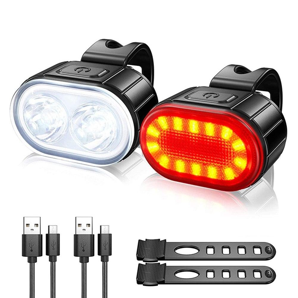 2PCS LED Bike Light Bicycle Front Rear lights USB Charge Headlight Cycling Taillight Bicycle Super Bright Front And Back Bicycle Lights USB Rechargeable Durable Waterproof Mountain Helmet Road Night Riding For Bike Stevvex