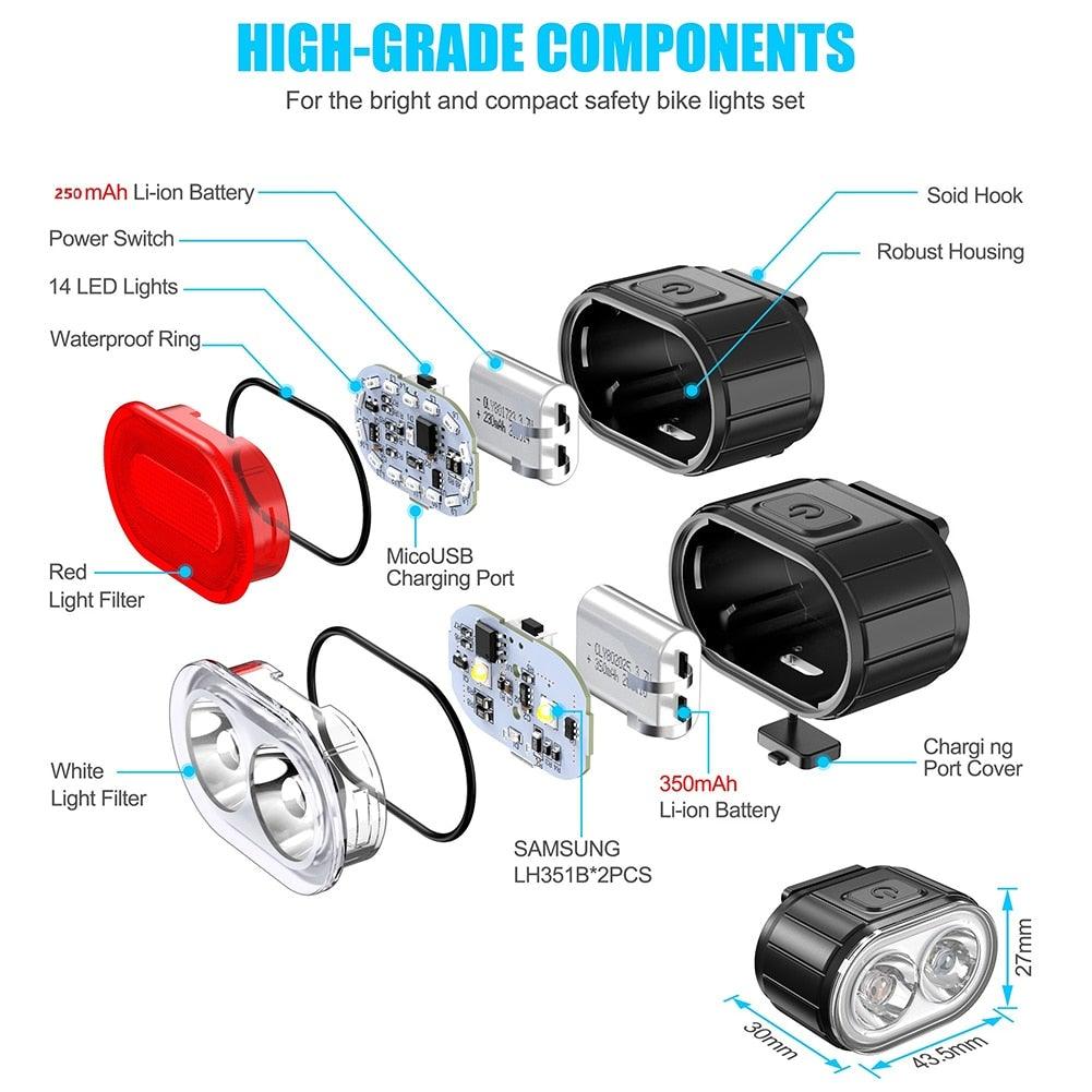 2PCS LED Bike Light Bicycle Front Rear lights USB Charge Headlight Cycling Taillight Bicycle Super Bright Front And Back Bicycle Lights USB Rechargeable Durable Waterproof Mountain Helmet Road Night Riding For Bike Stevvex